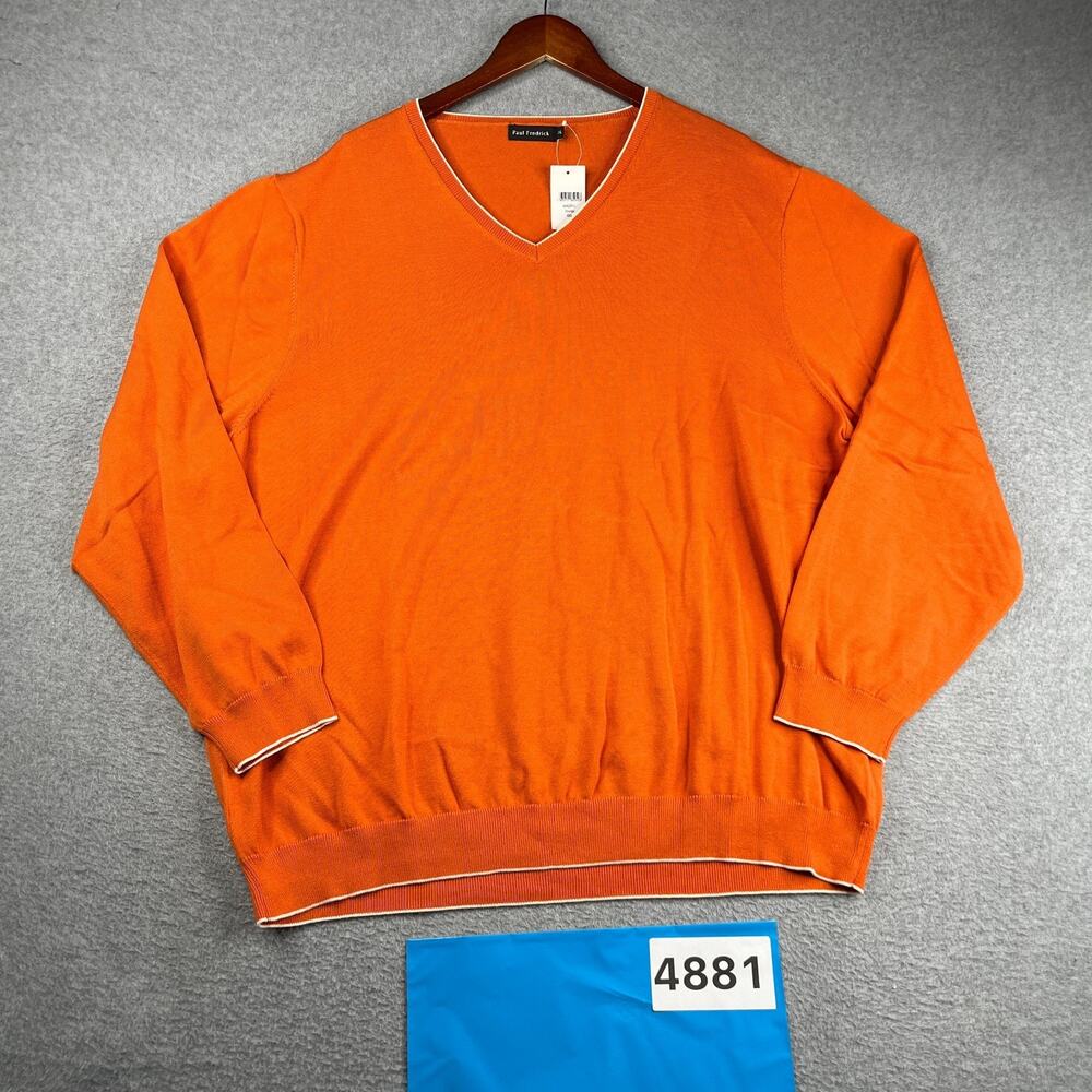 Paul Fredrick V Neck Sweater Mens 4XL Orange Pullover classic Mens NEW NWT